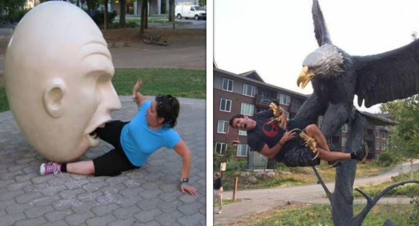 21 Vezes em que as pessoas levaram suas fotos com estátuas p