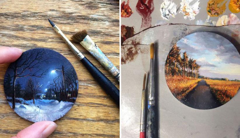 Artista faz lindas pinturas em miniatura das paisagens por o