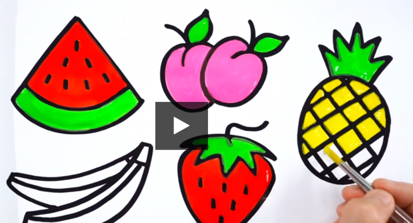 Coloring 5 Fruits for drawing and coloring pages learn color