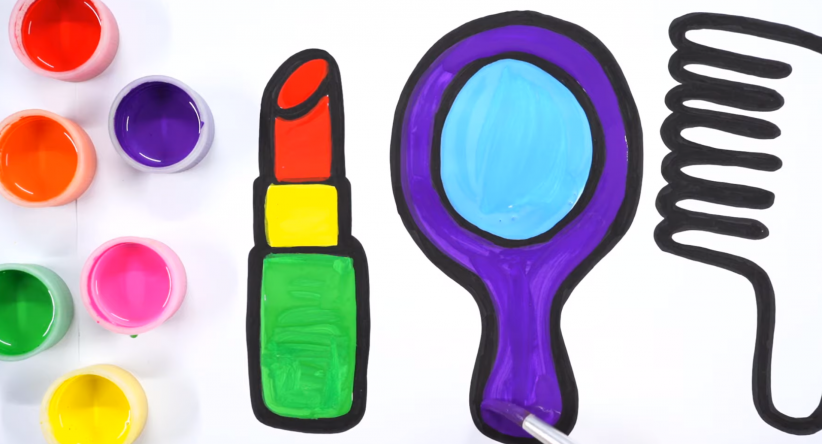 Coloring Lipstick, Mirror & Comb and Drawing