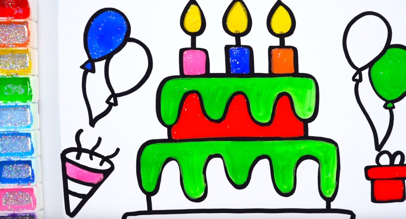 Como desenhar um bolo de aniversário de crianças 2