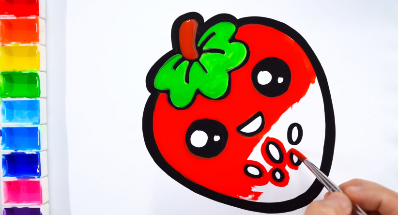 Cute Strawberry Coloring page for kids learn colors