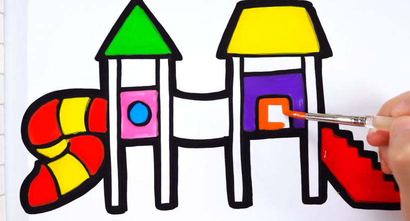 Drawing pages for kids with colorful playground
