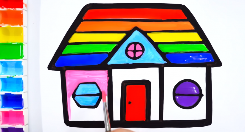 How to draw a Colorful House coloring page for kids