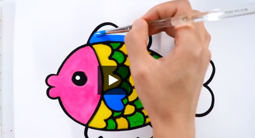 how to draw a cute Fish coloring page for kids learn colors