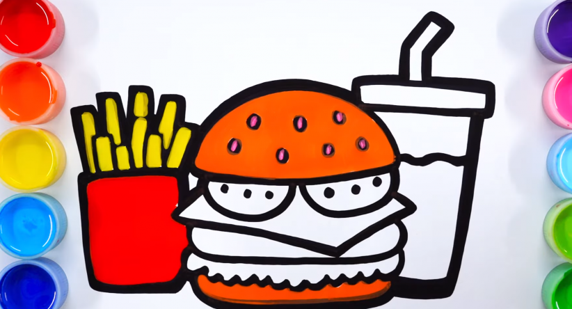 How to draw Hamburger soft drink french fries
