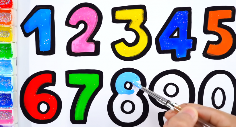 How to draw Number 1 to 9 Glitter Rainbow