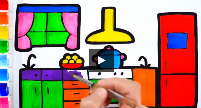 Kitchen coloring page for kids drawing