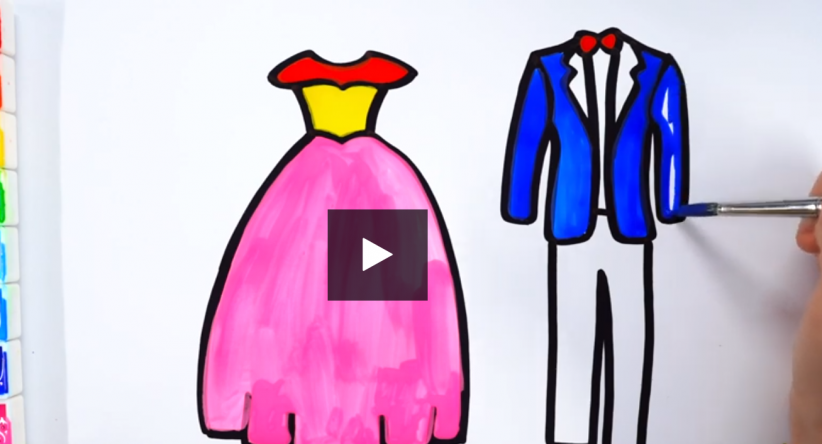 Wedding Dress for Bride and Groom coloring page drawing clip